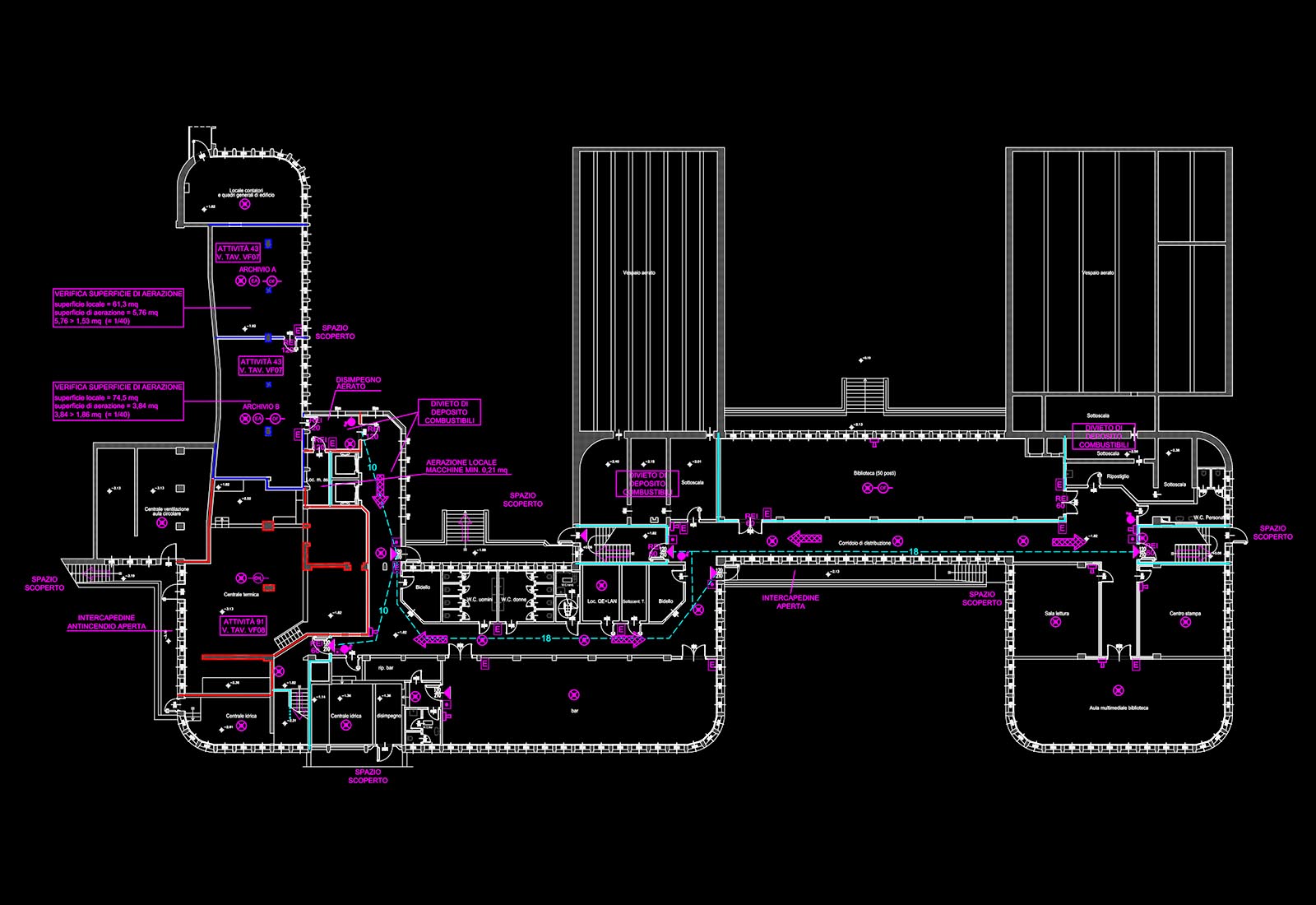 Manzoni school center in Milan - Basement floor fire protection project