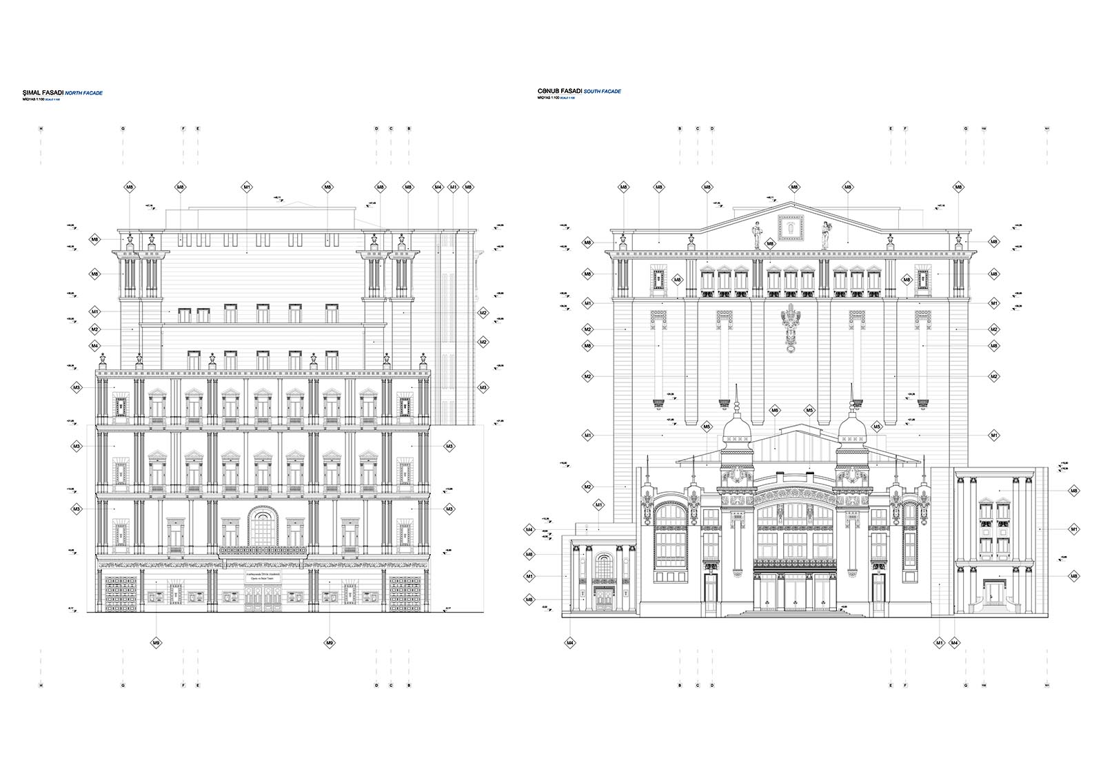 Baku Opera and Ballet Theatre - North and south elevations