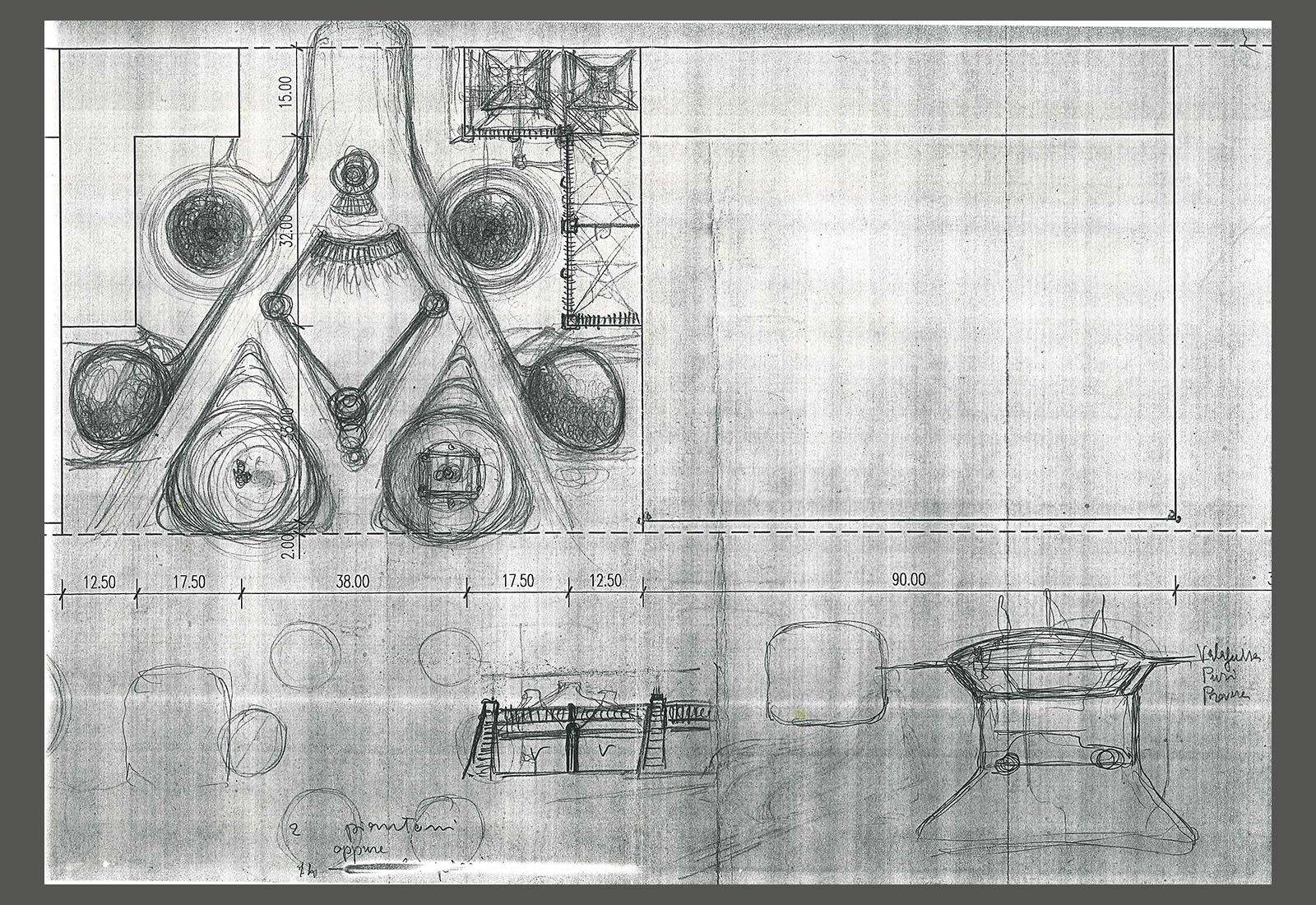 Shops in Vigili del fuoco square Milan - Scheme of the facade