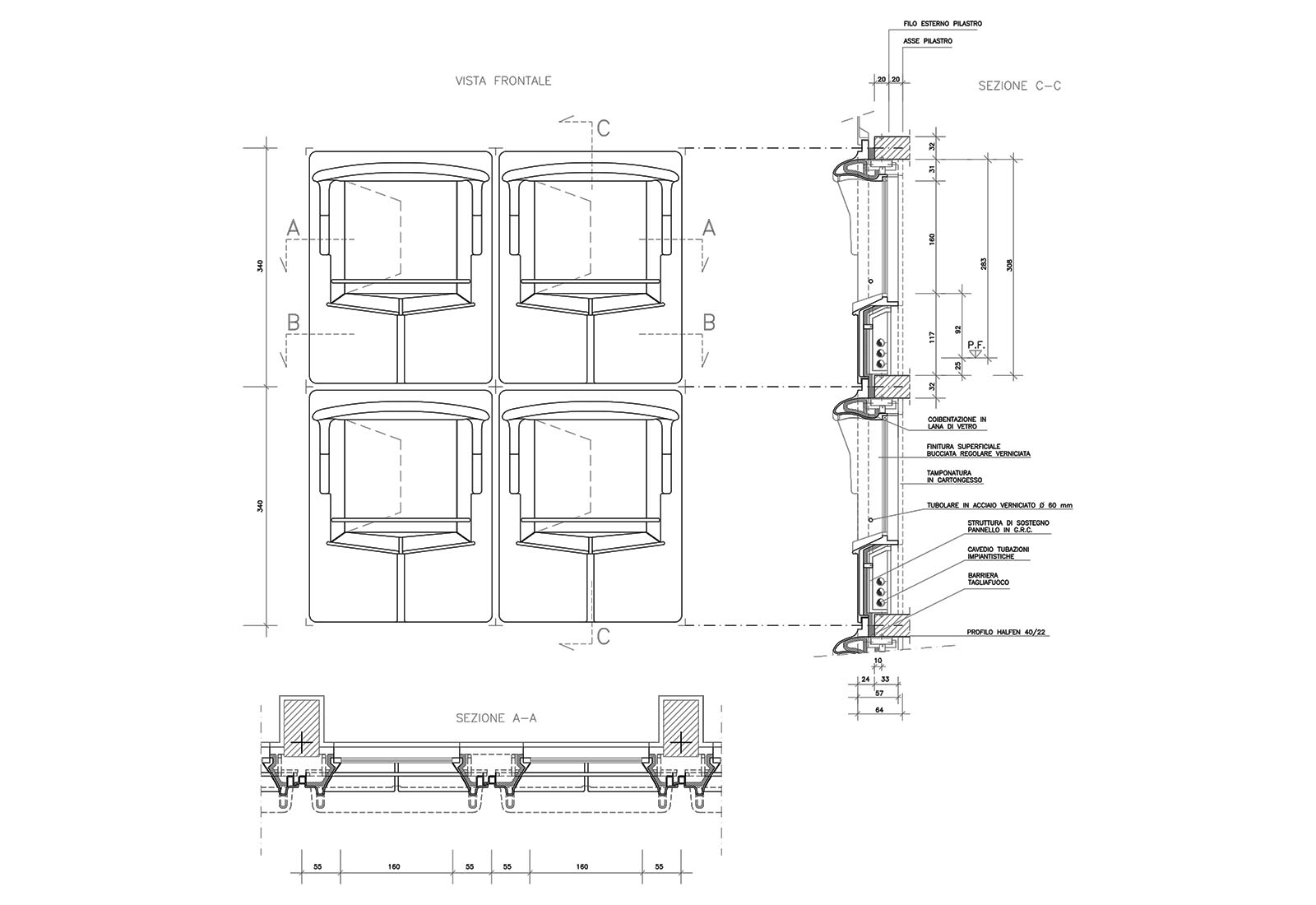 Telesoft building Naples - GRC facade design south side