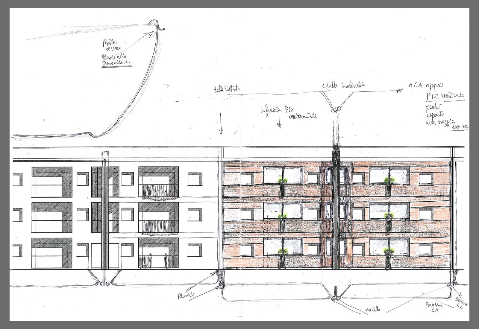 Residential ensemble in Macherio - Stick building elevations scheme