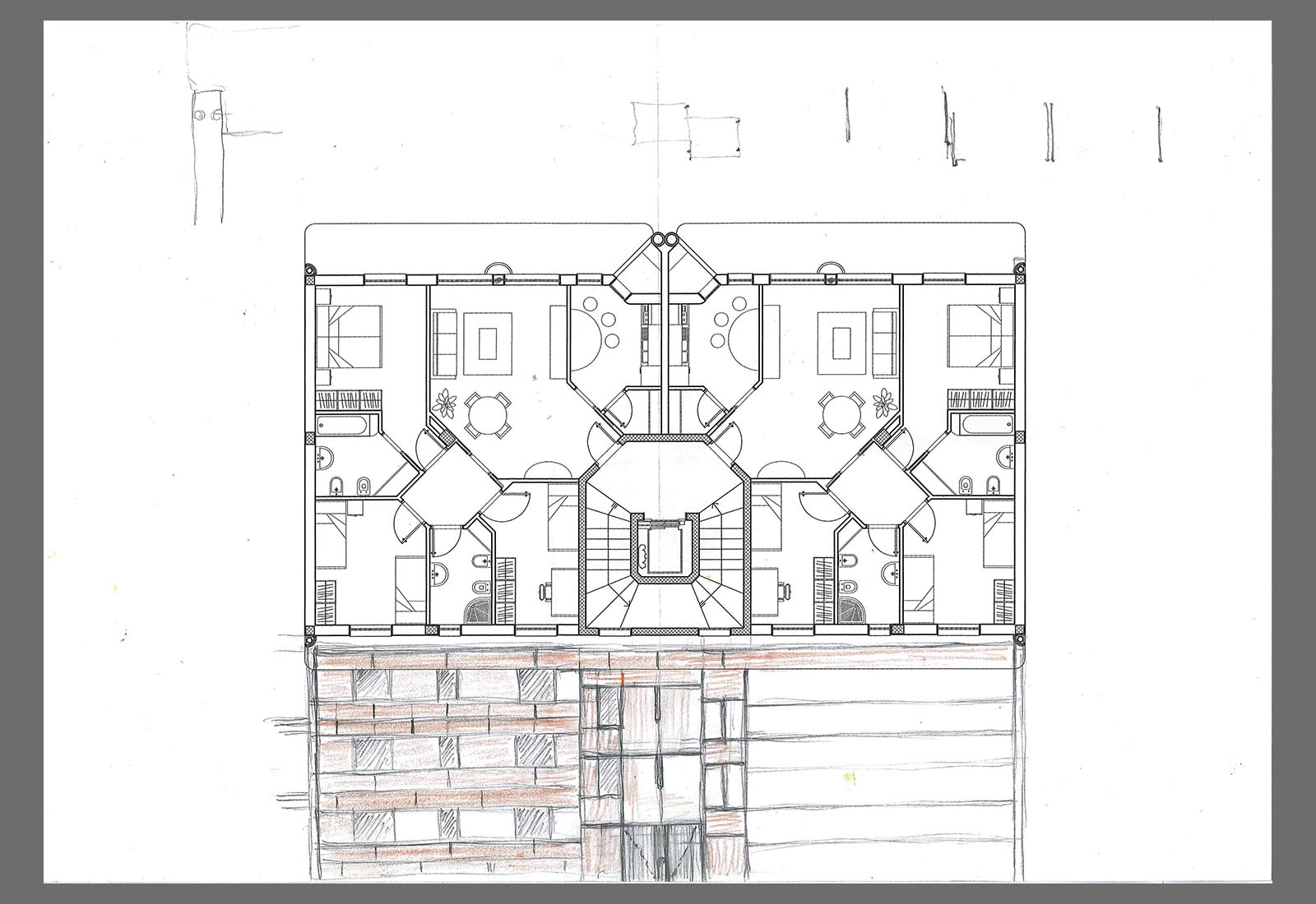 Residential ensemble in Macherio - Stick building elevations scheme