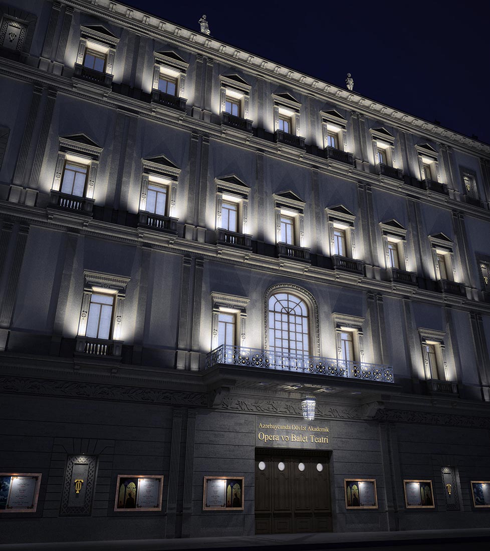 Baku Opera and Ballet Theatre - Night view from the north