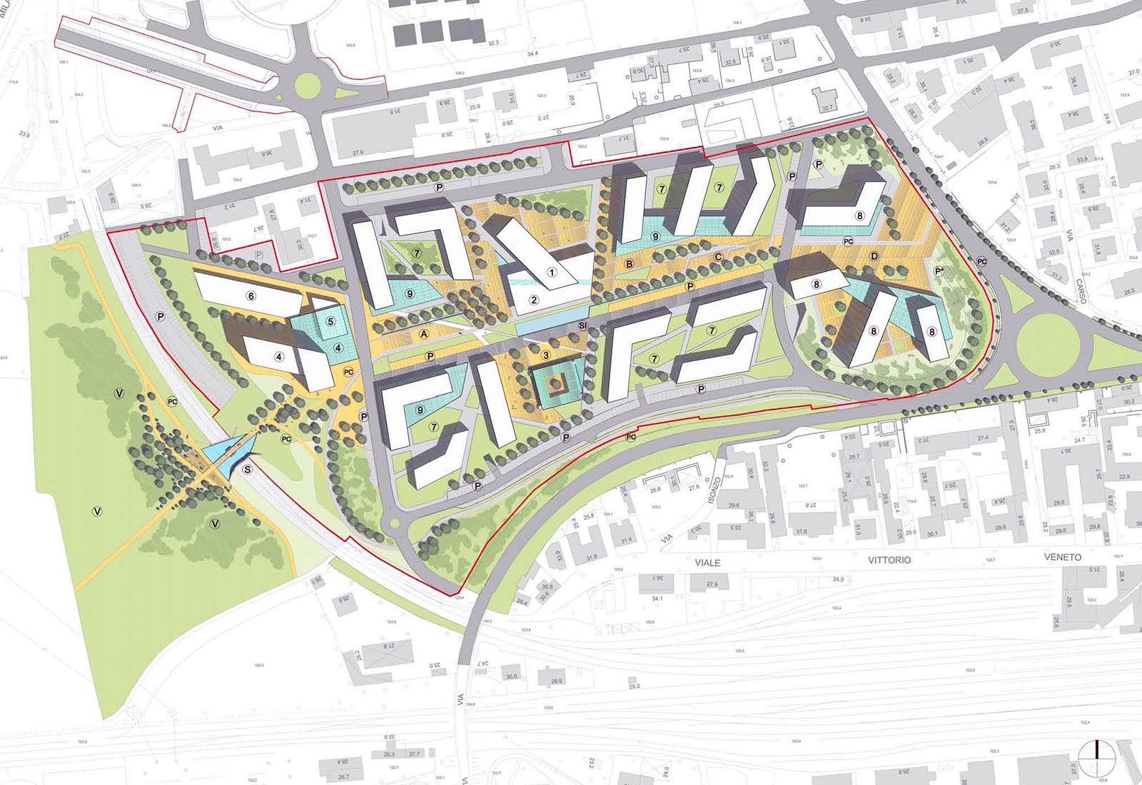 Parking lots in the Baslini area Treviglio - Masterplan