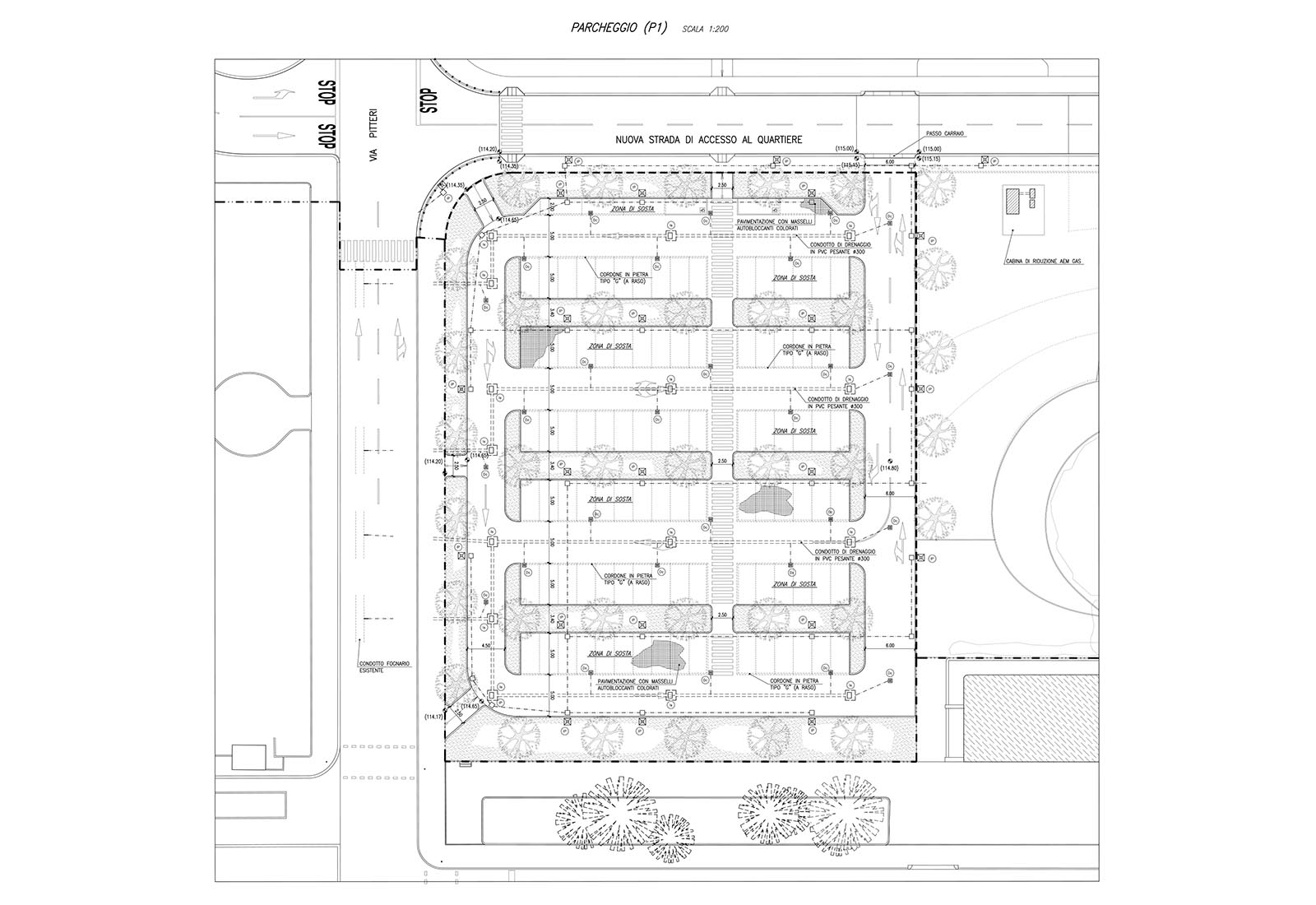 Parking lots in the Rubattino area Milan - Parking area P1 plan (via Pitteri)