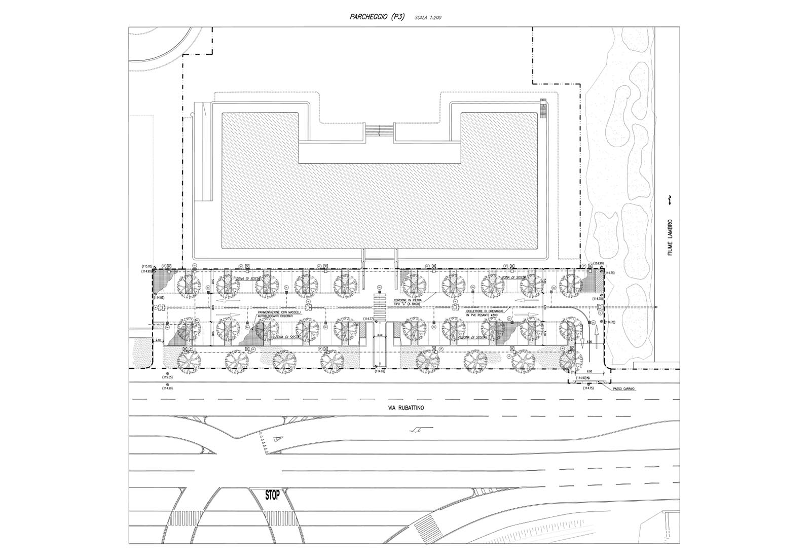 Parking lots in the Rubattino area Milan - Parking area P3 plan (via Rubattino ovest)