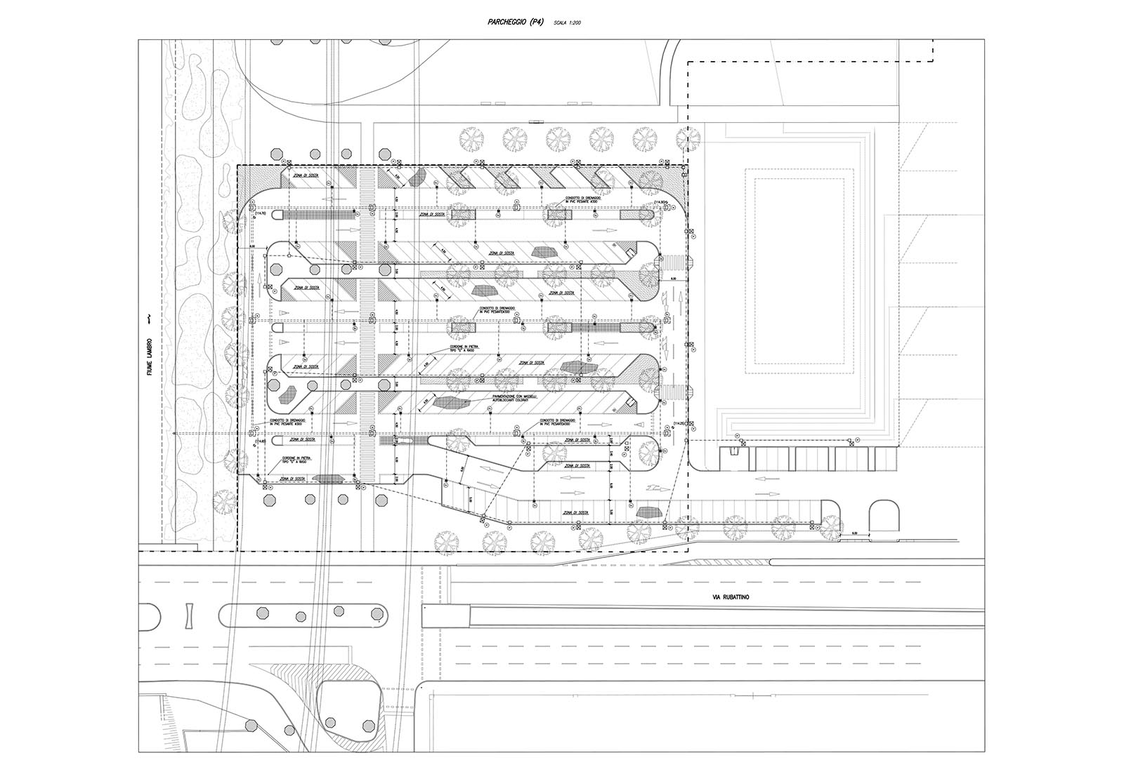 Parking lots in the Rubattino area Milan - Parking area P4 plan (via Rubattino est)