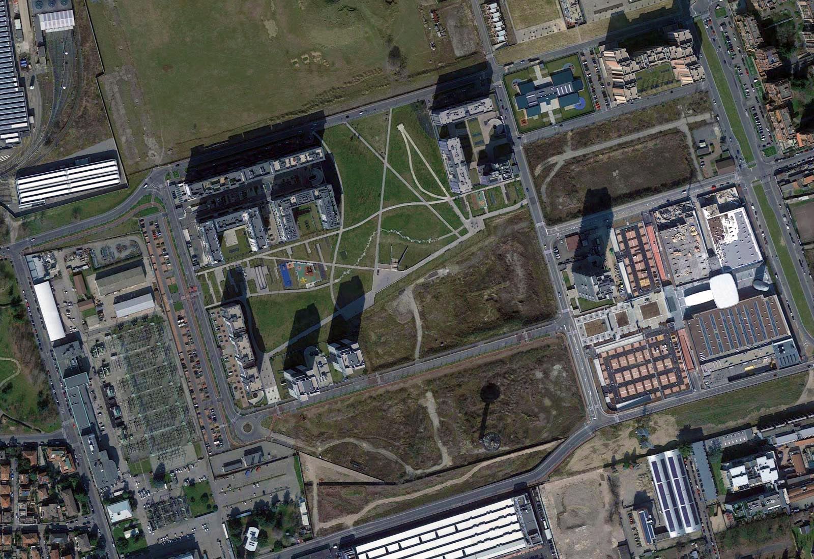 Parking lots in the Adriano area Milan - Zenithal aerial view