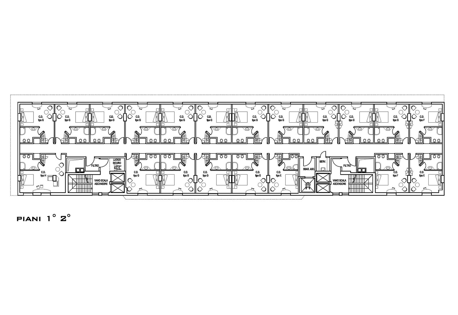 Hotel in Fantoli street Milan - Plan 1st and 2nd floors