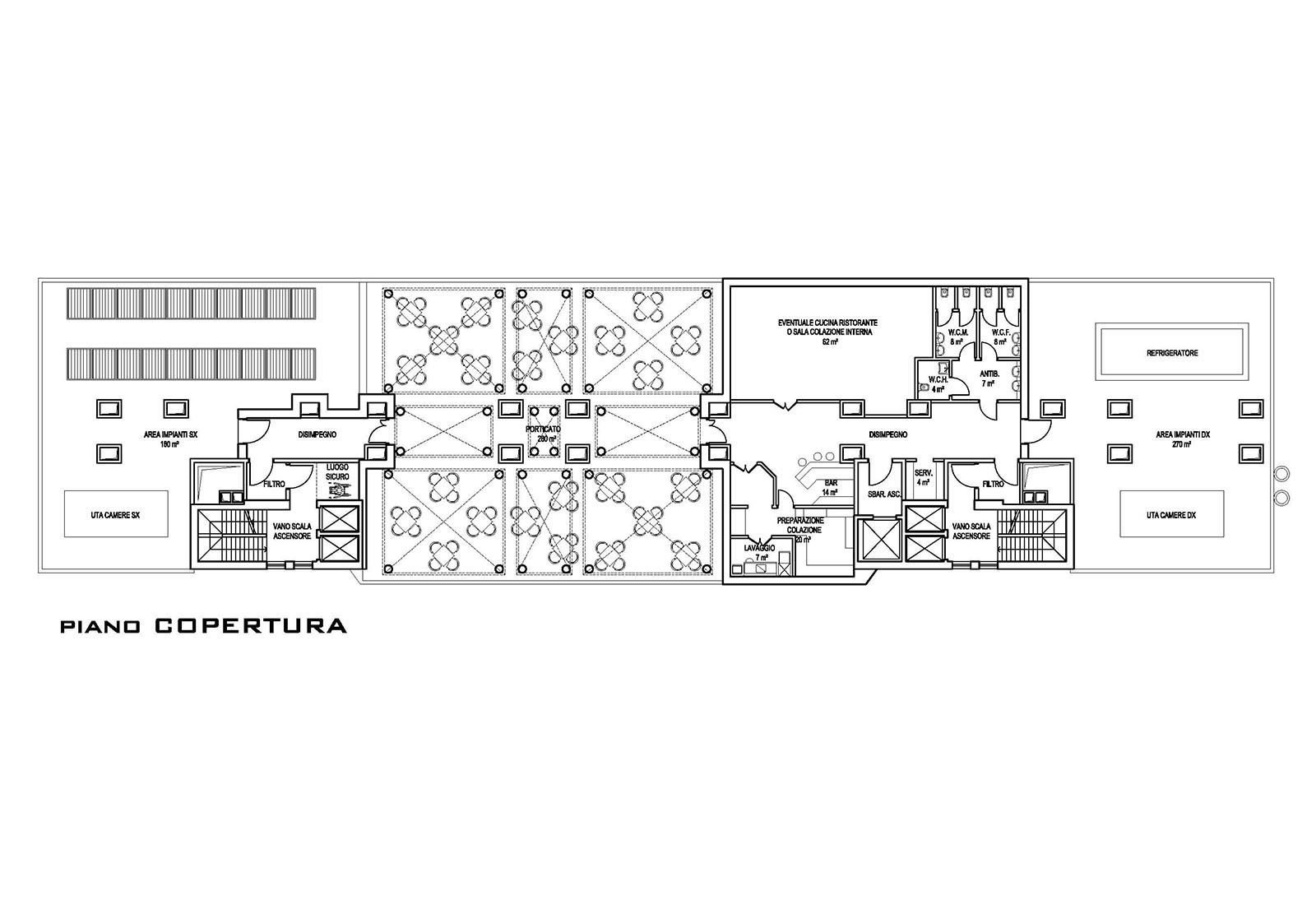 Hotel in Fantoli street Milan - Roof floor plan