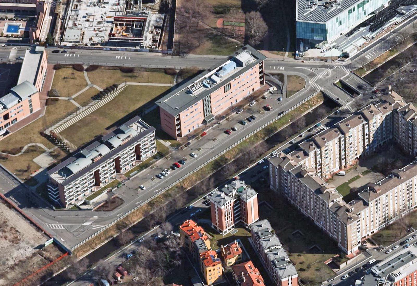 Urbanization works IULM area Milan - Aerial view of via Santander