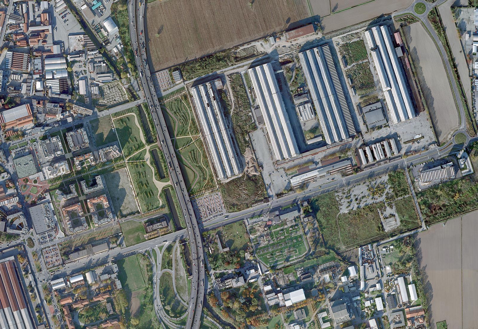 Urbanization works Rubattino area Milan - Zenithal aerial view