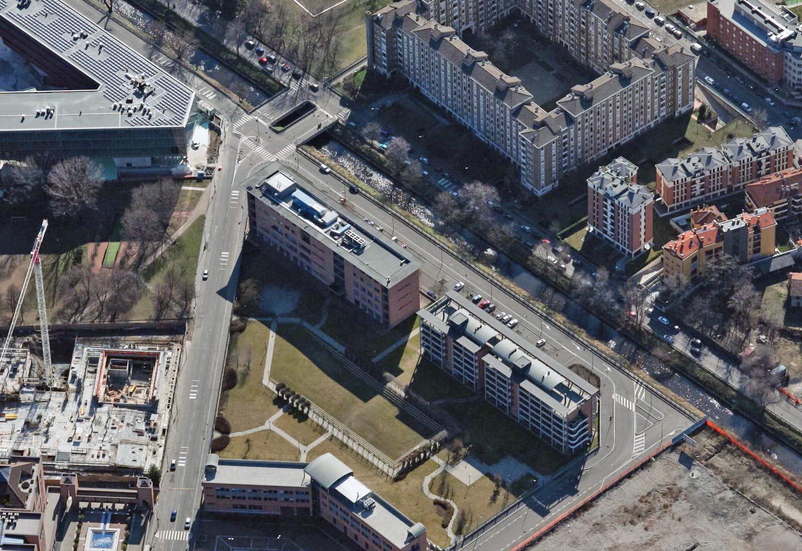 Parking lots in the IULM area Milan - Aerial view of via Santander