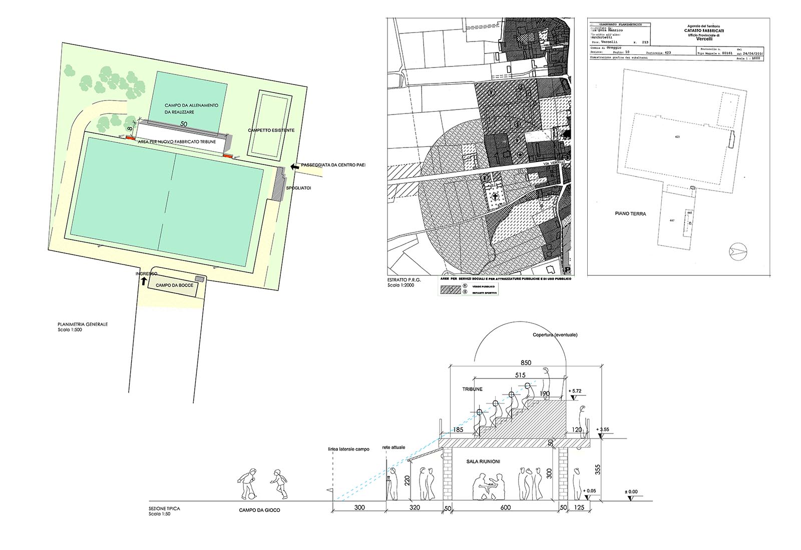 Sports field grandstands and service rooms building in Greggio - Masterplan