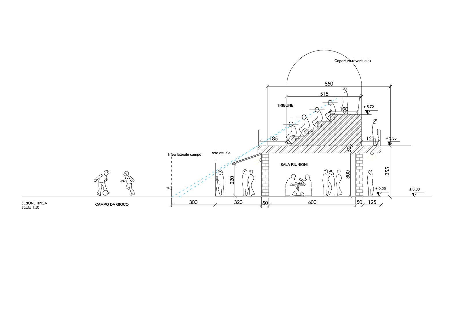 Sports field grandstands and service rooms building in Greggio - Section