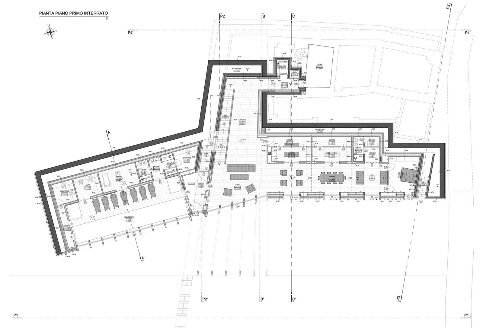 Villa a Sotto il Monte Giovanni XXIII - Pianta piano primo interrato