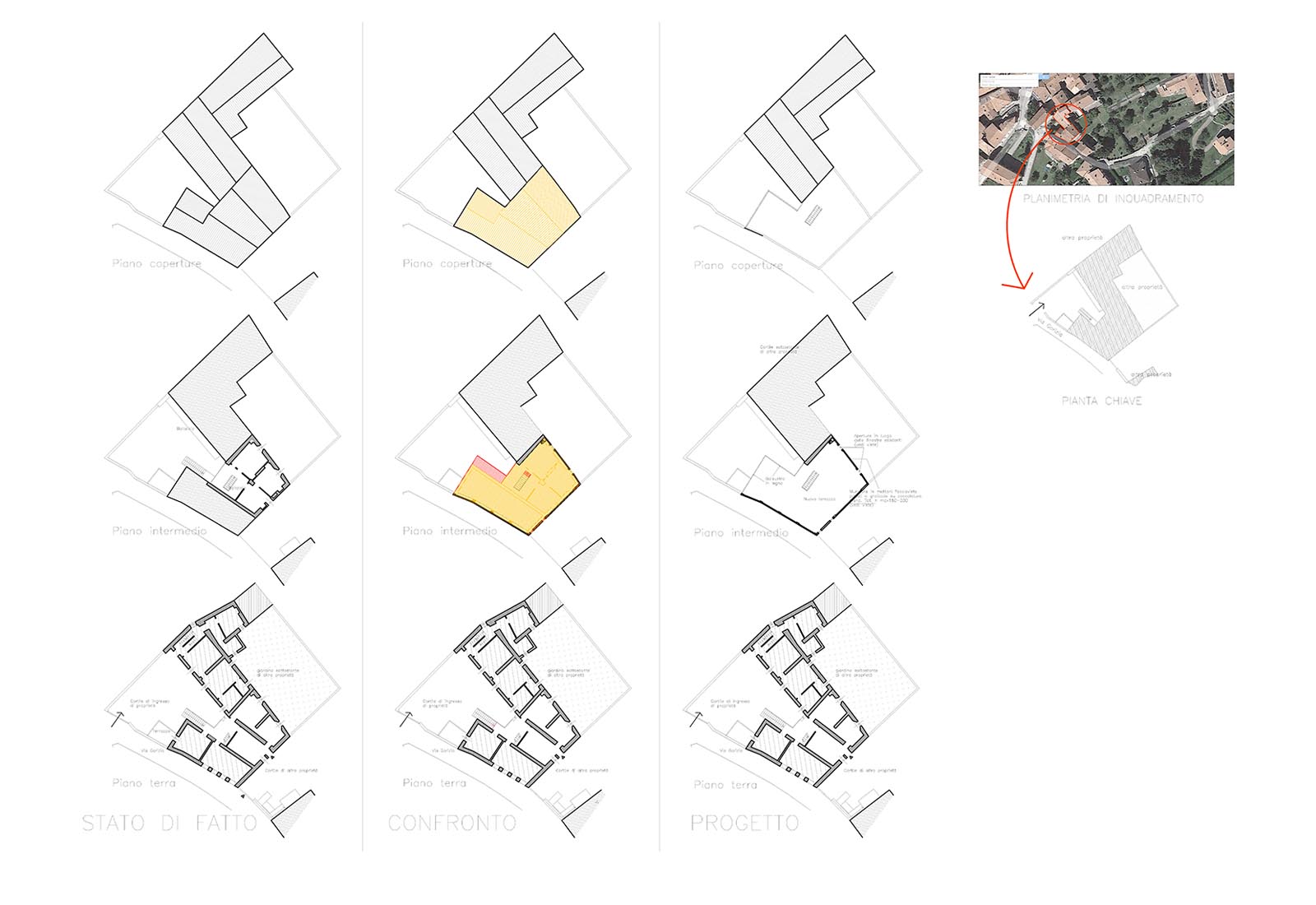 Residential courtyard building renovation in Orino - Plans