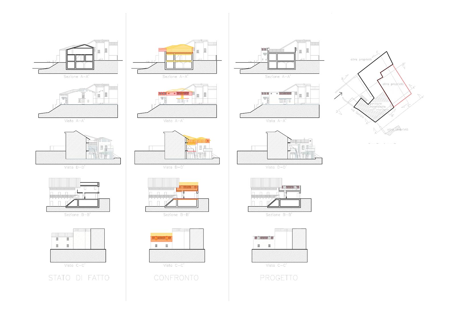 Residential courtyard building renovation in Orino - Elevations