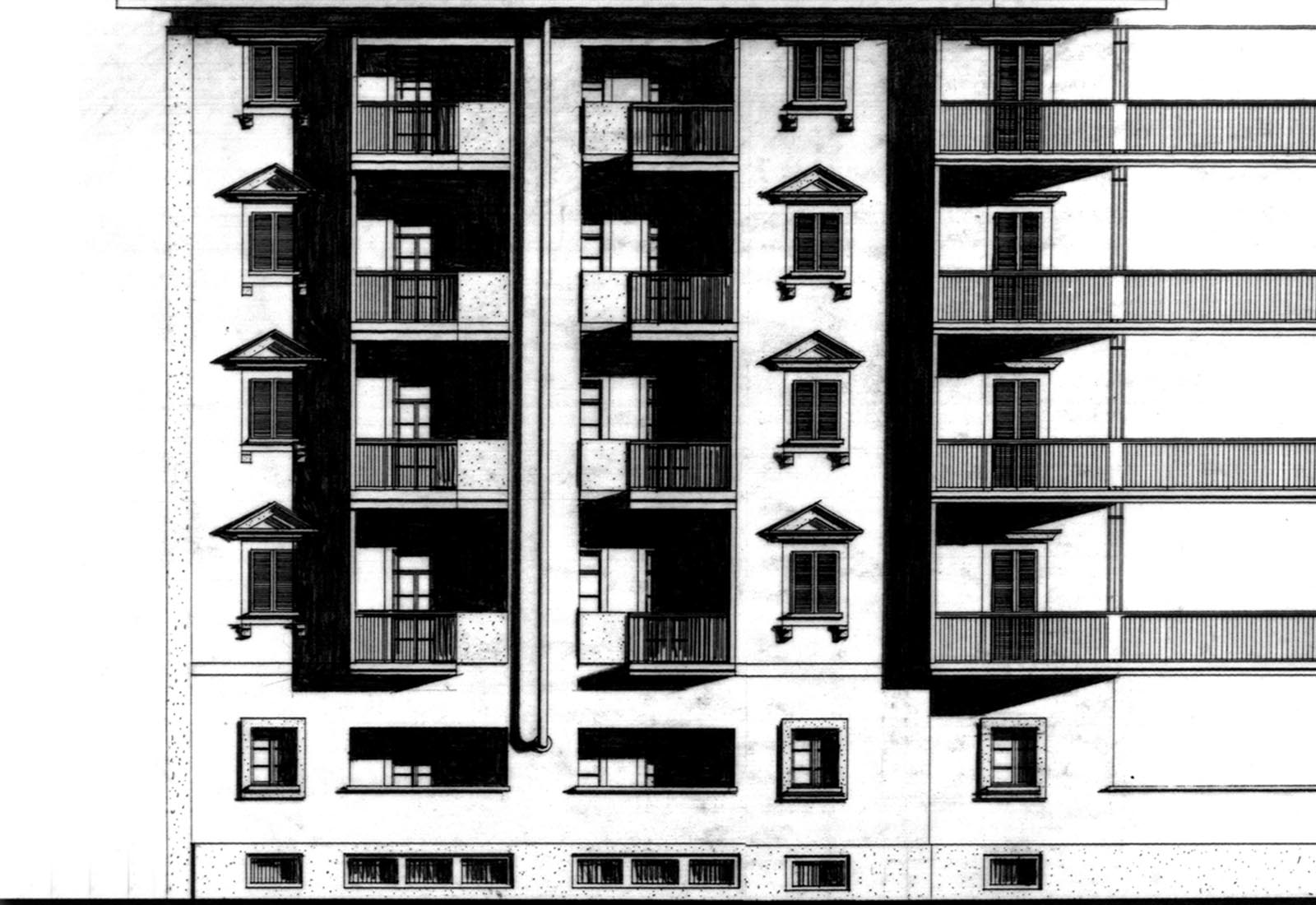 Residential building renovation in Finalmarina street in Turin - Detail of the facade