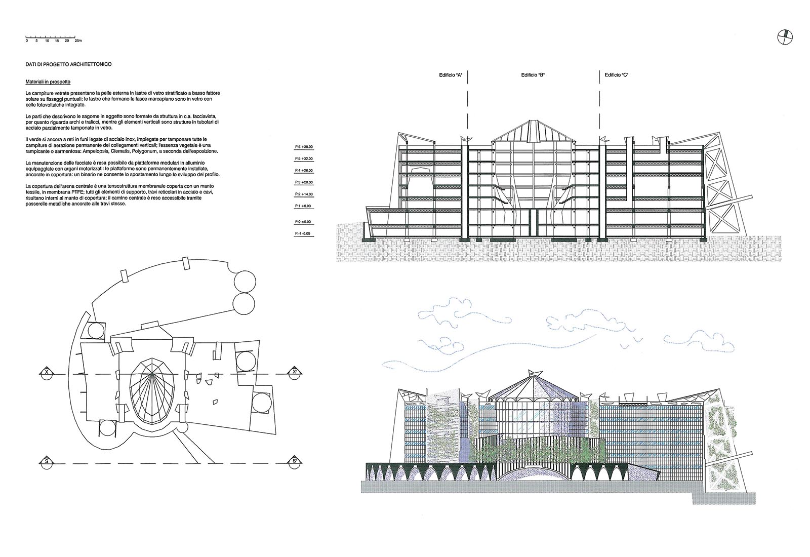 Leisure center in Rho - South elevation and section