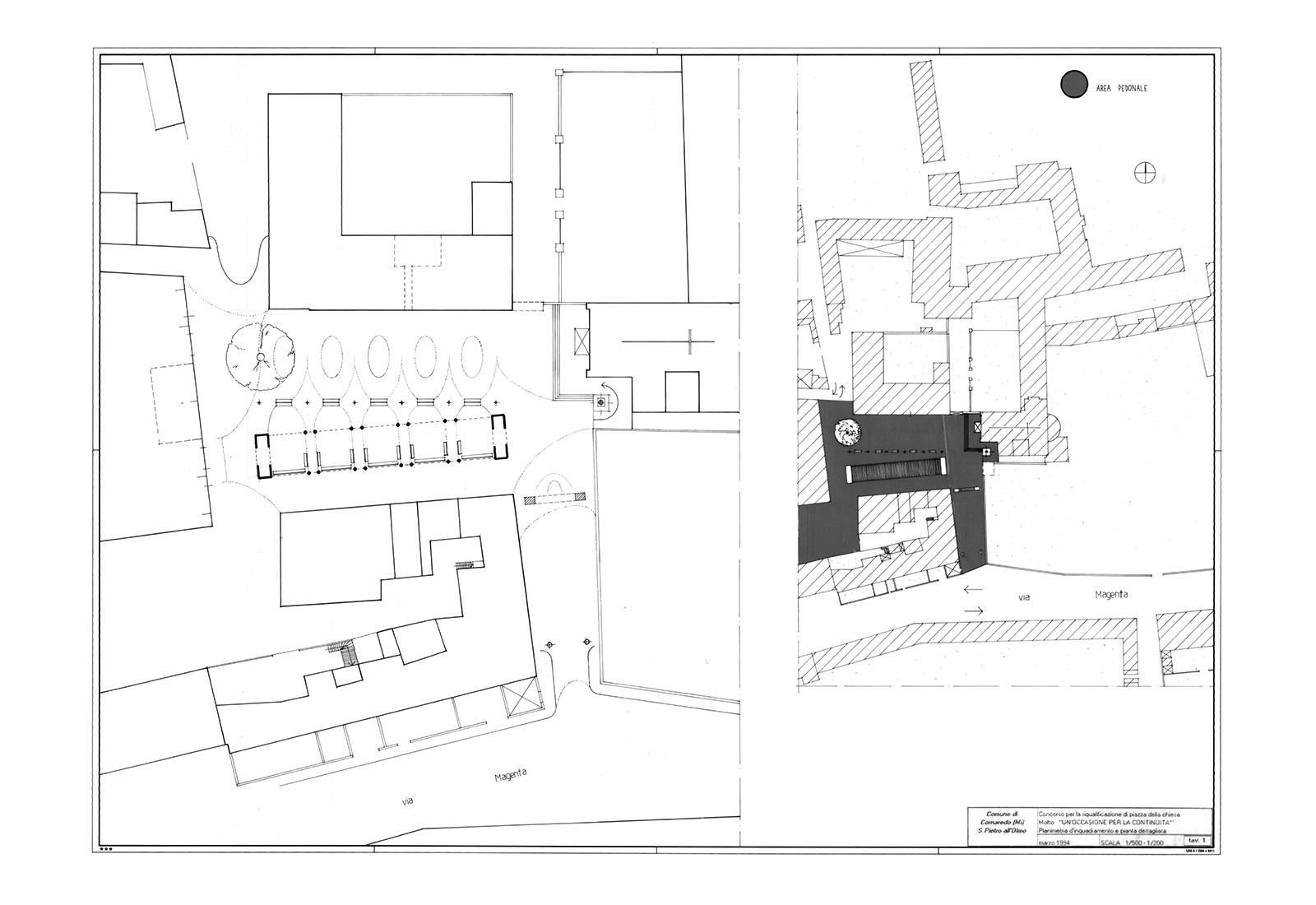 Square in front of the old church of S. Pietro all'Olmo in Cornaredo - Drawing No. 1 of the contest