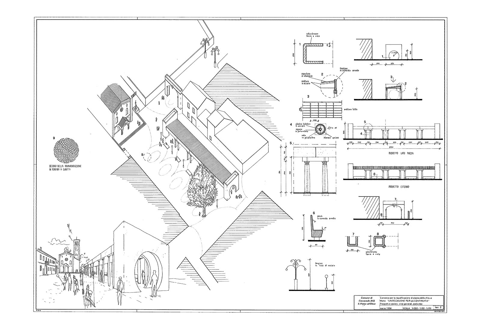 Square in front of the old church of S. Pietro all'Olmo in Cornaredo - Drawing No. 2 of the contest