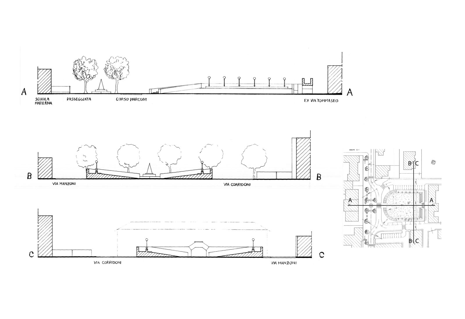 Square in Marconi and Manzoni streets area in Seveso - Sections