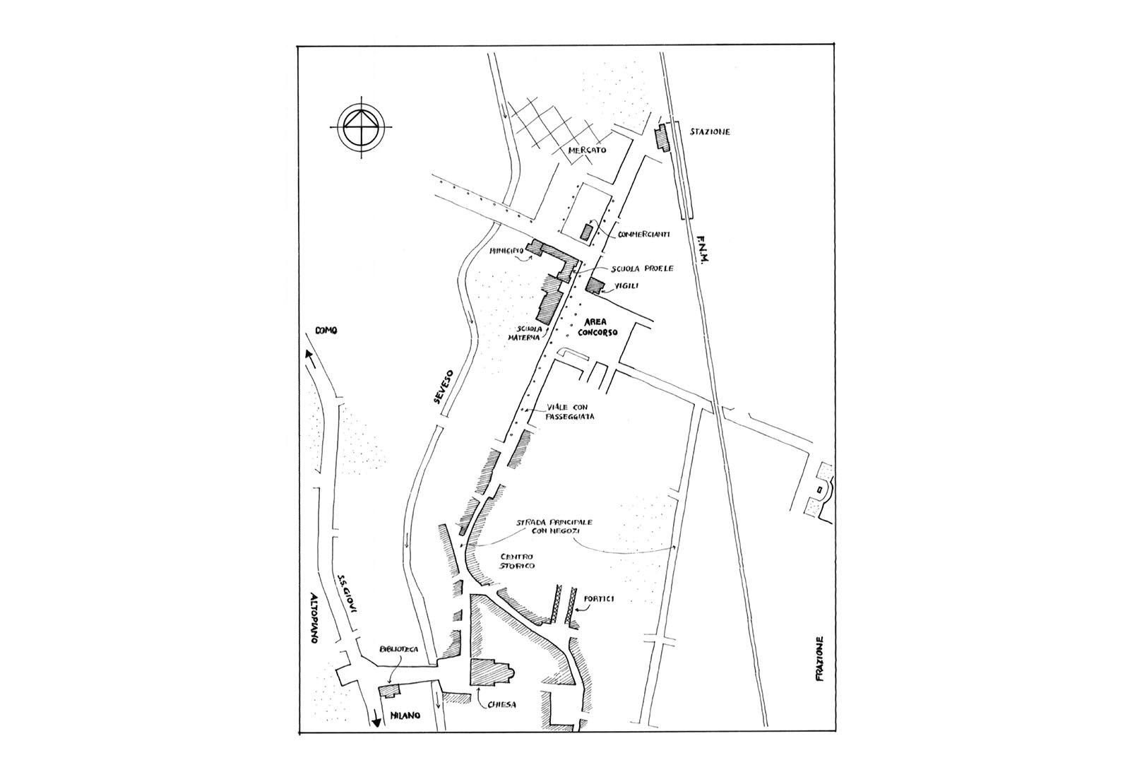 Square in Marconi and Manzoni streets area in Seveso - Location and urban analysis