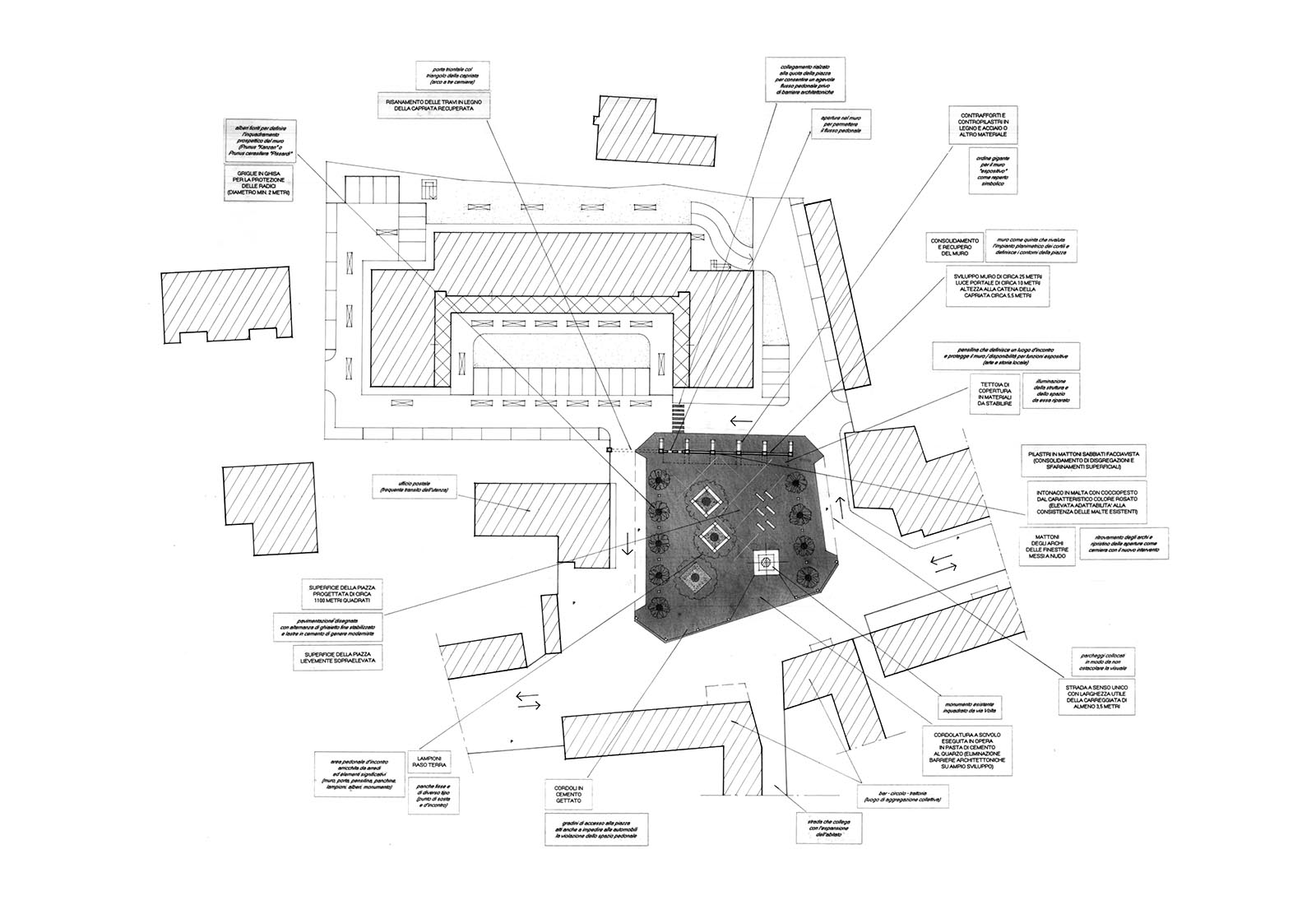 Square area adjoining "piazza Roma" in Cerchiate di Pero - General plan