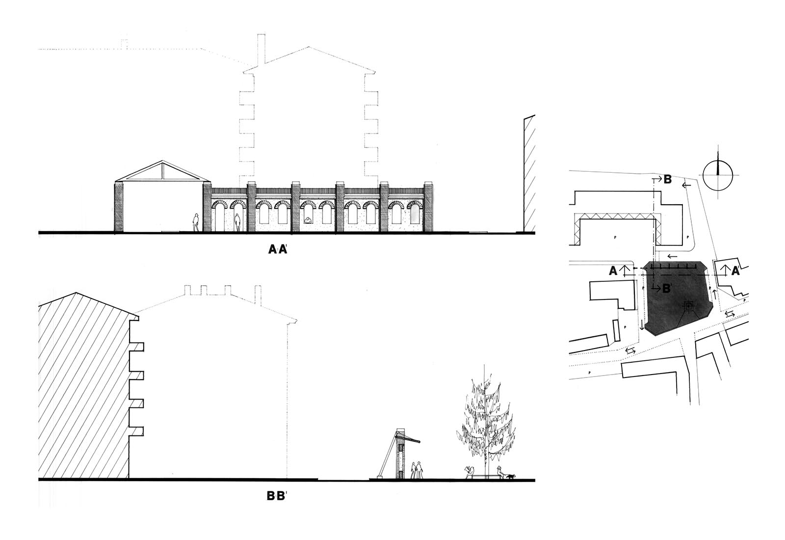 Square area adjoining "piazza Roma" in Cerchiate di Pero - Elevations