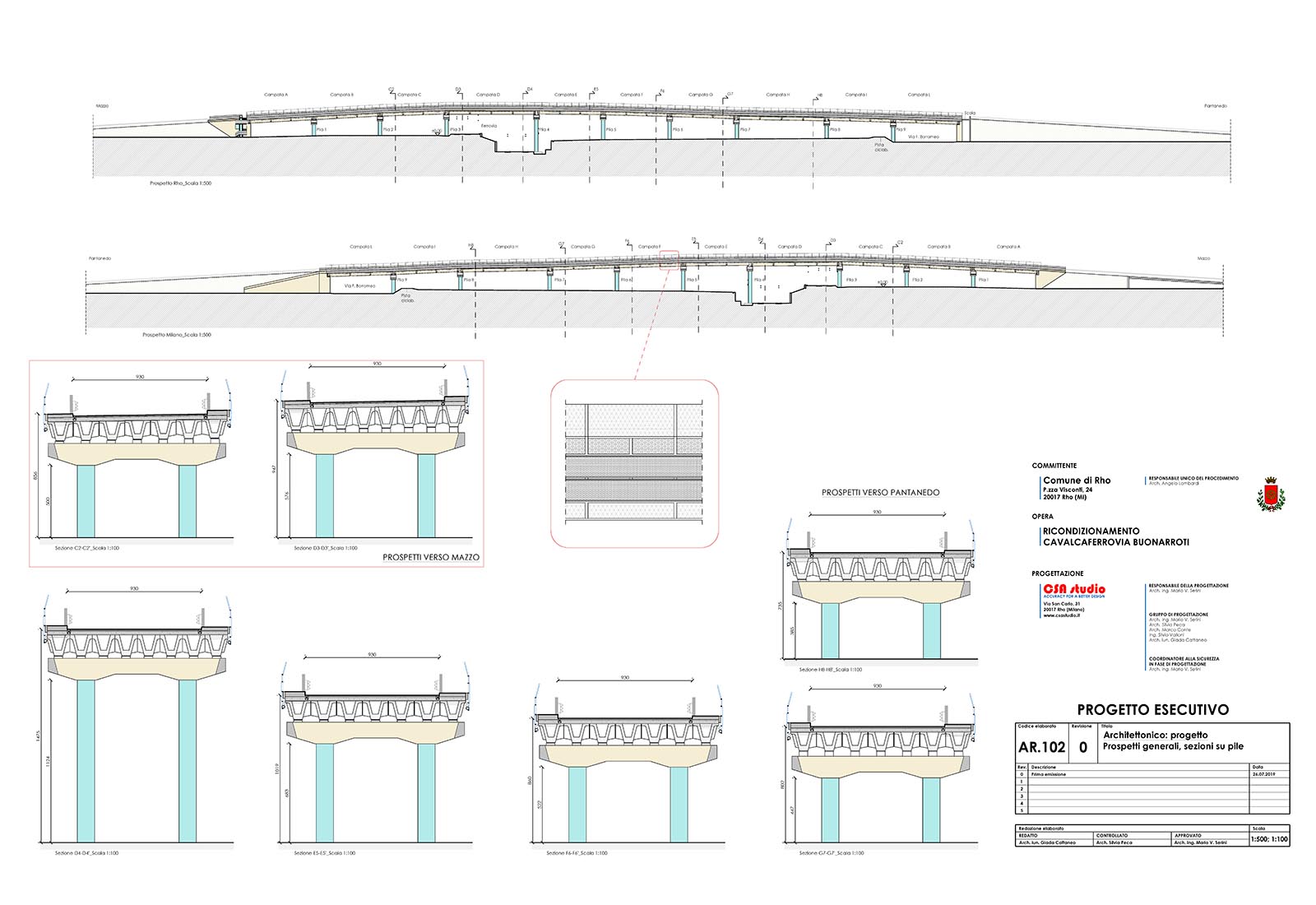 Railroad overpass renovation in Rho - Elevations and sections