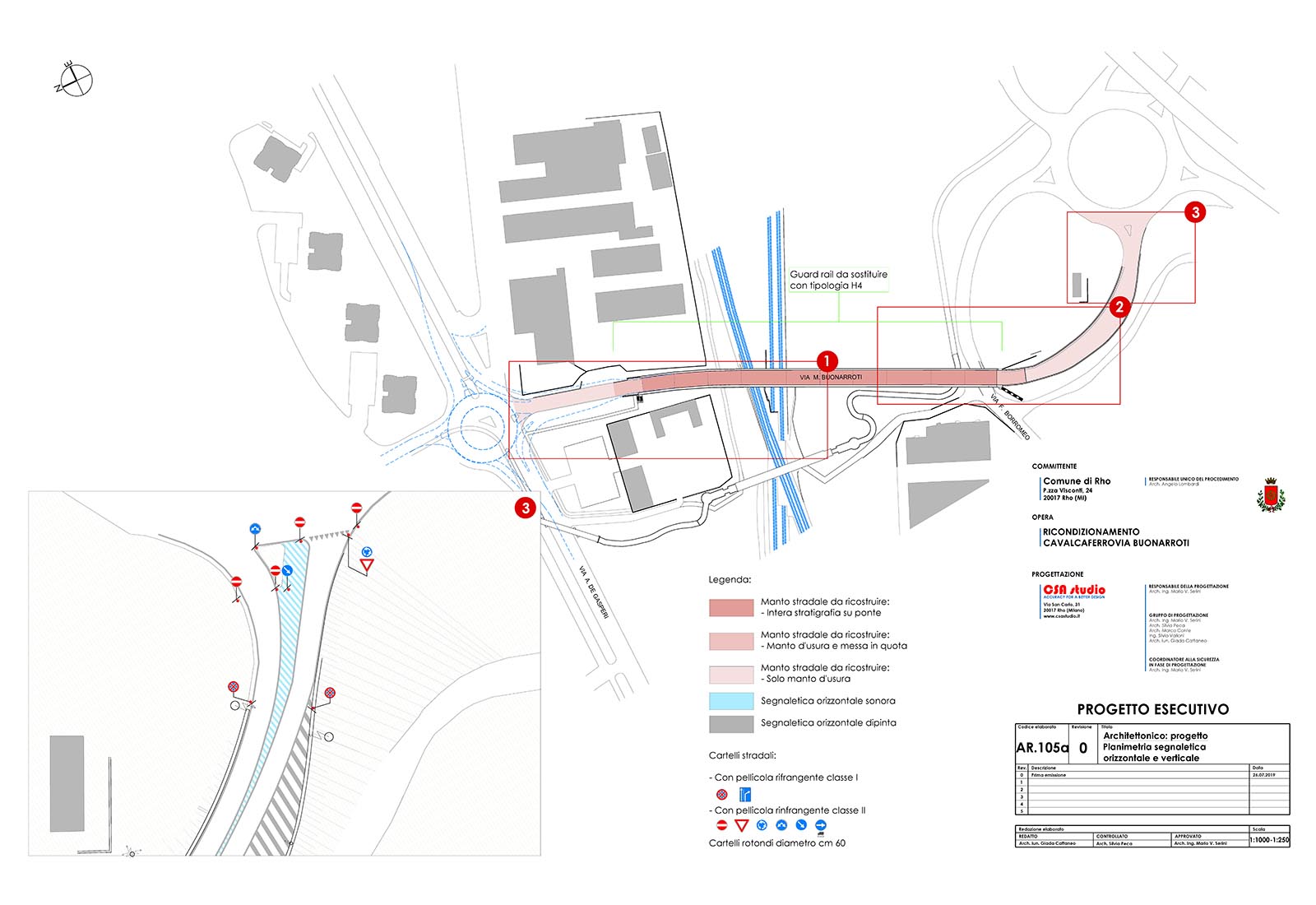 Railroad overpass renovation in Rho - Road signs