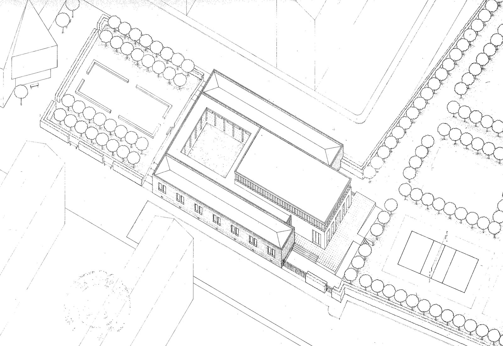 Parish oratory extension in Pieve Emanuele - Original project - Axonometry