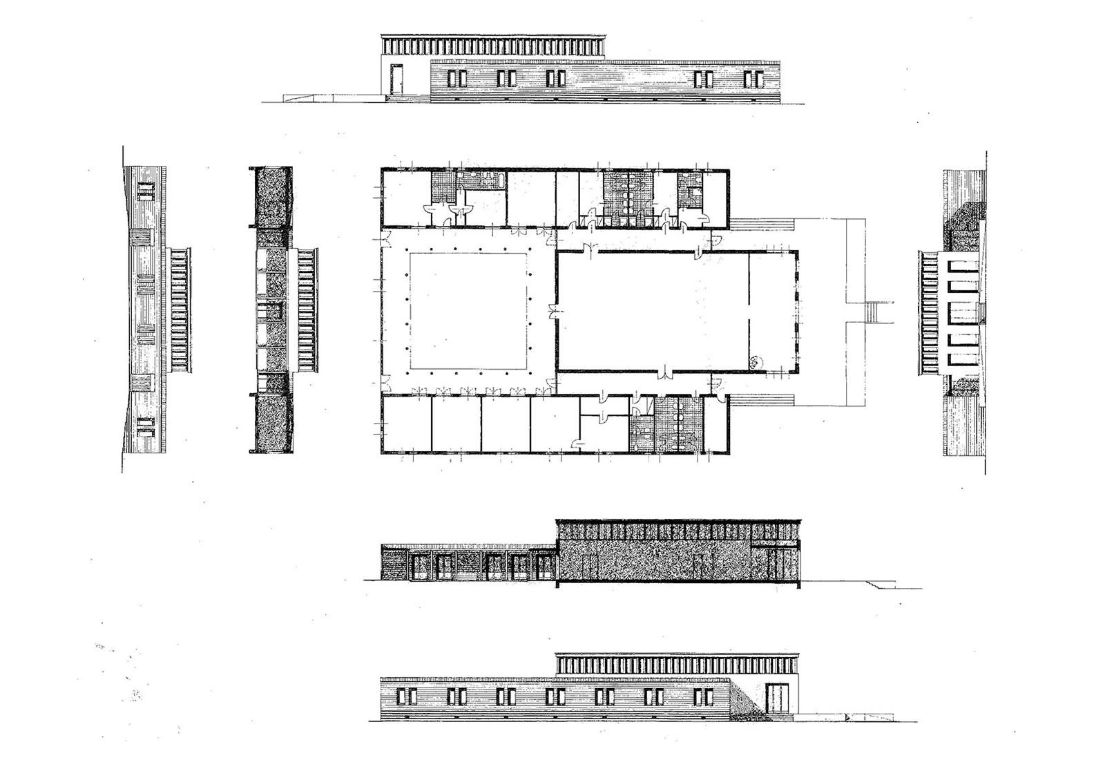 Parish oratory extension in Pieve Emanuele - Original project - Plans and sections