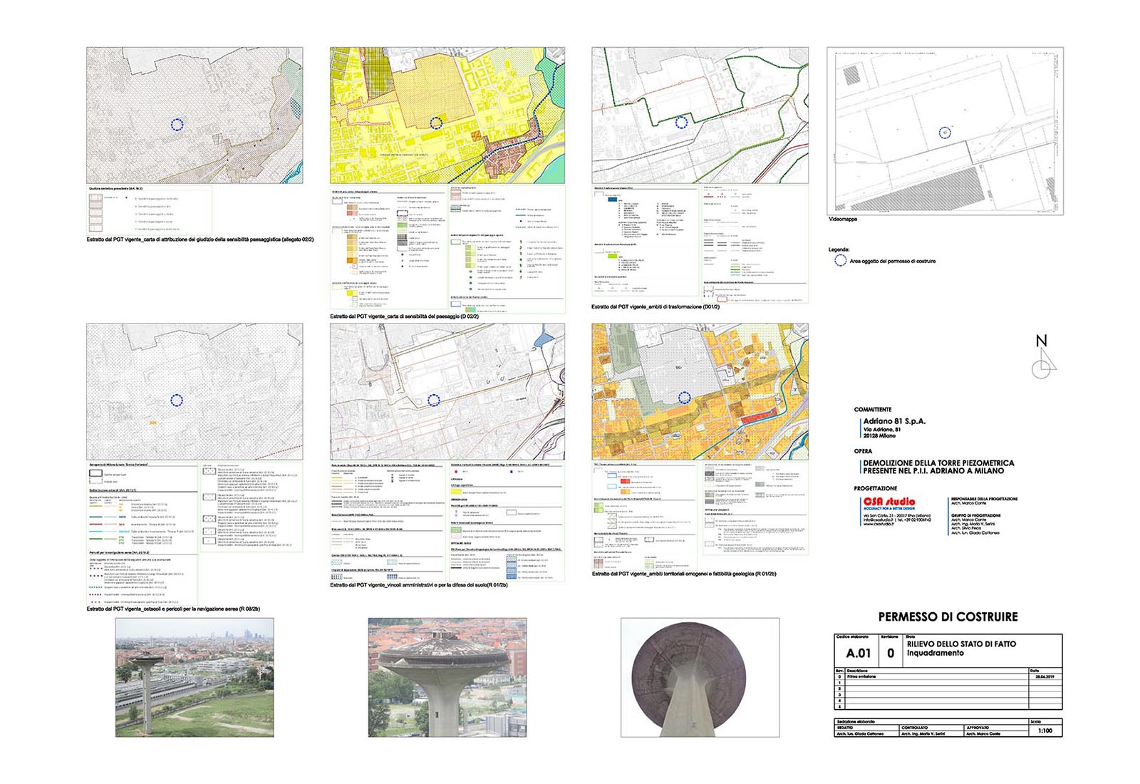 Piezometric tower Adriano street Milan - Planning