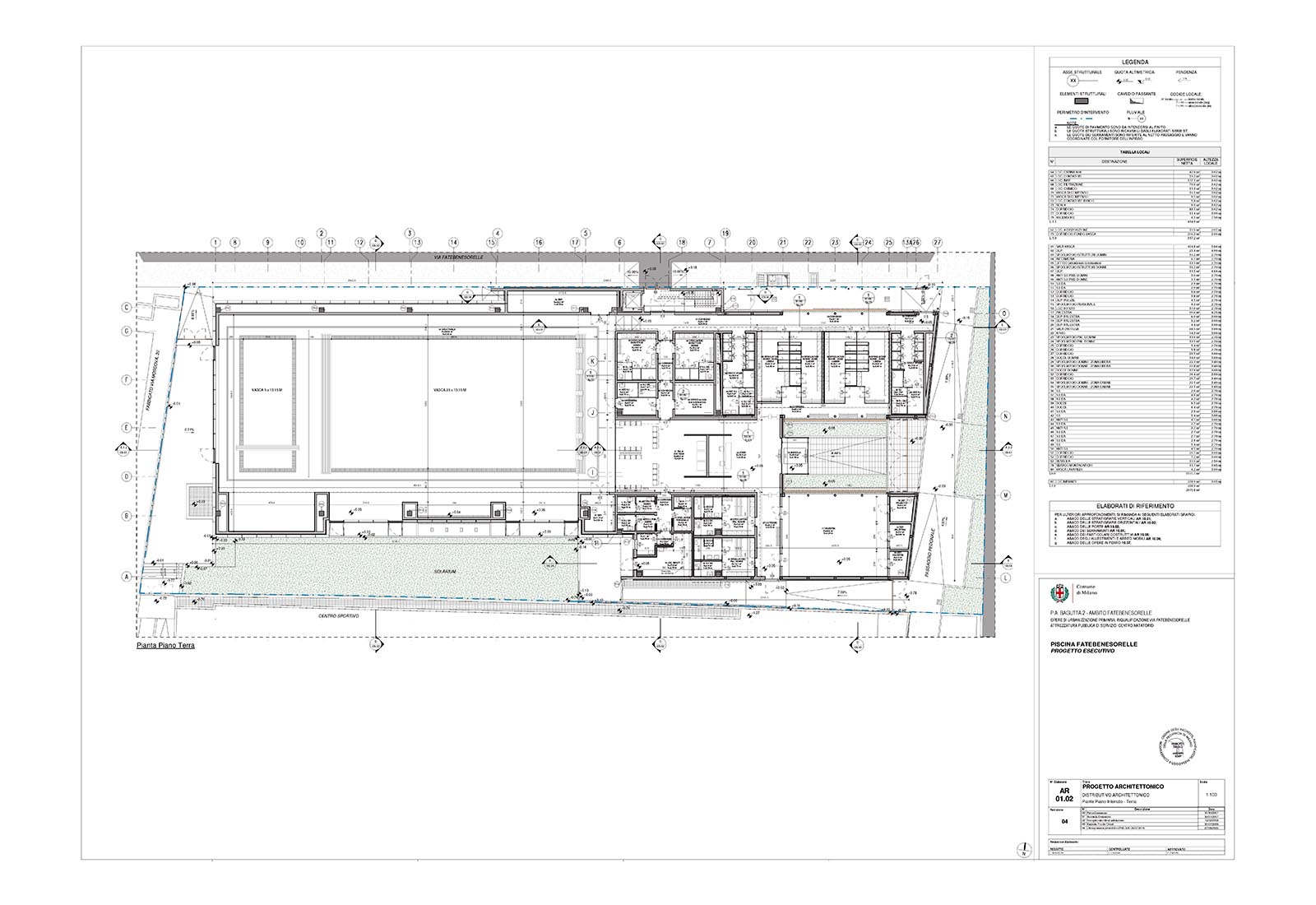 Centro Natatorio in via Fatebenesorelle a Milano - Pianta piano terra