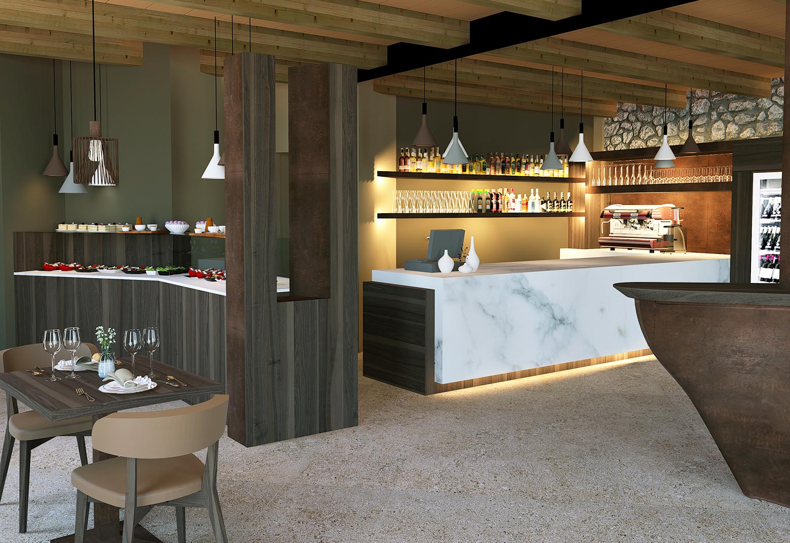 Hotel Touring in Edolo - Rendering of the bar area