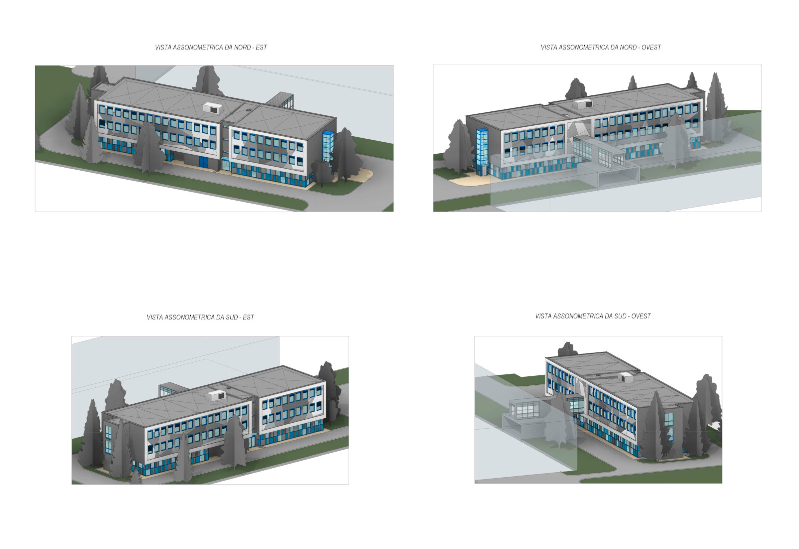 Offices, building 84, at the JRC in Ispra - Axonometric views