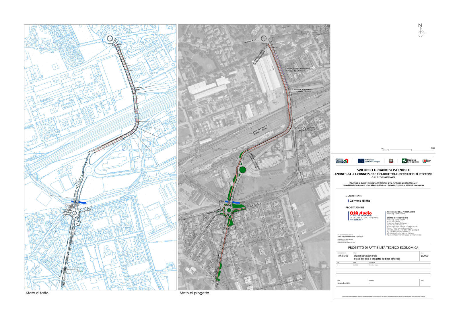 Cycle route in Volturno street in Rho - Planimetry