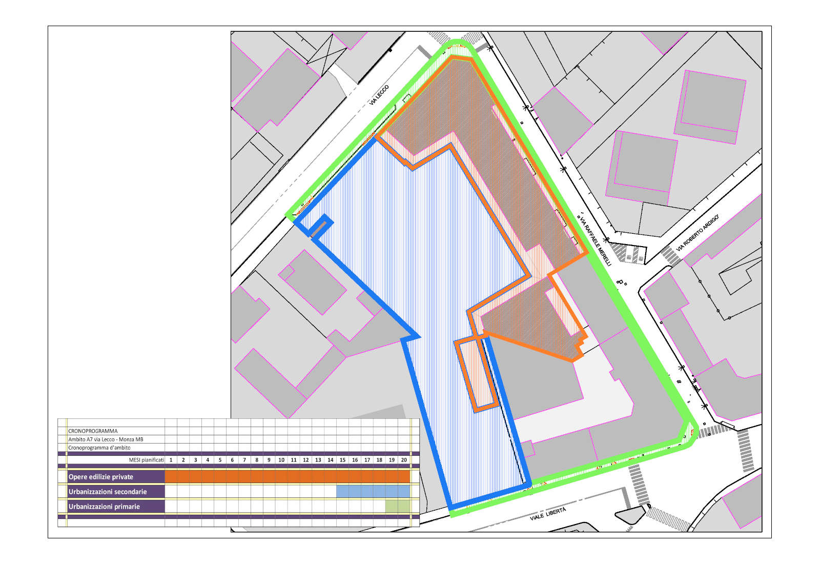 Square area of former Esselunga place in Lecco street in Monza - Timetable of the implementation phases