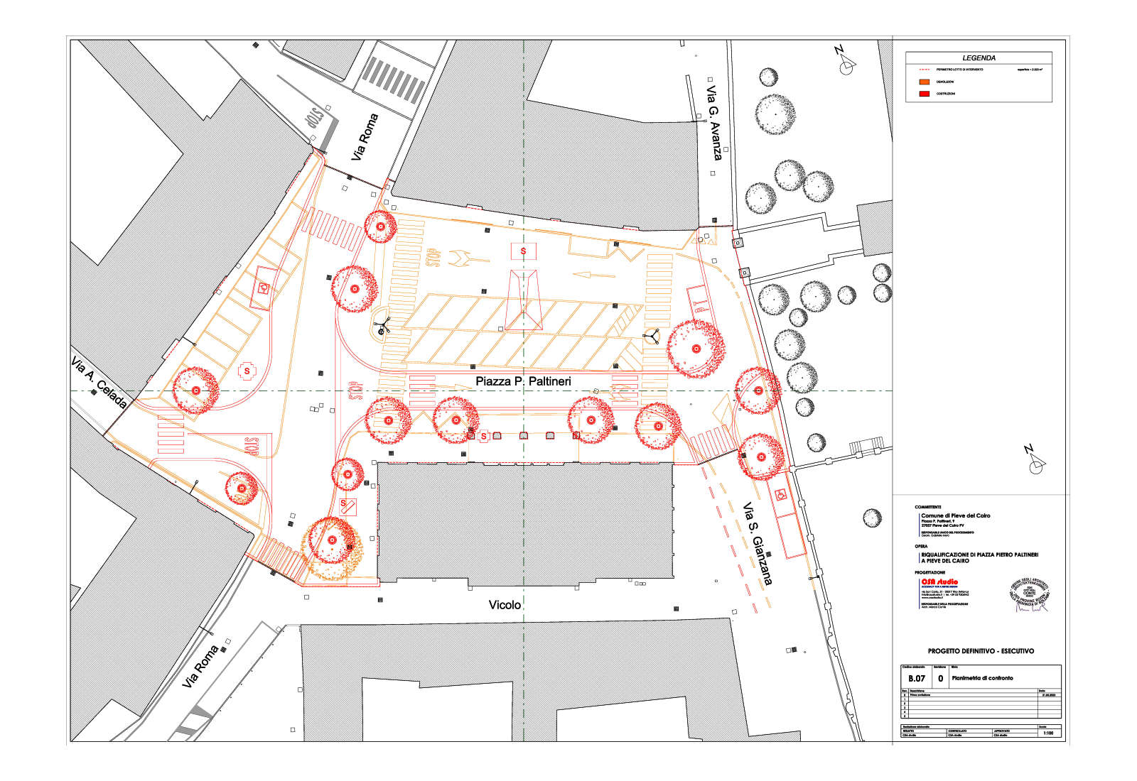 Piazza Paltineri a Pieve del Cairo - Planimetria di confronto