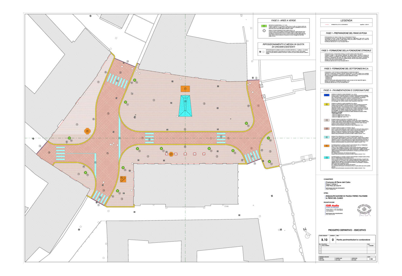 Piazza Paltineri a Pieve del Cairo - Pianta pavimentazioni e cordonature