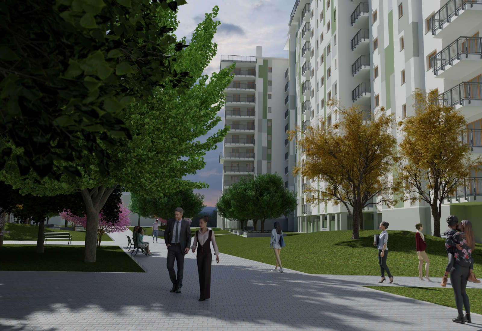 Square in the Adriano urban plan in Milan - View from the central square towards Tognazzi street