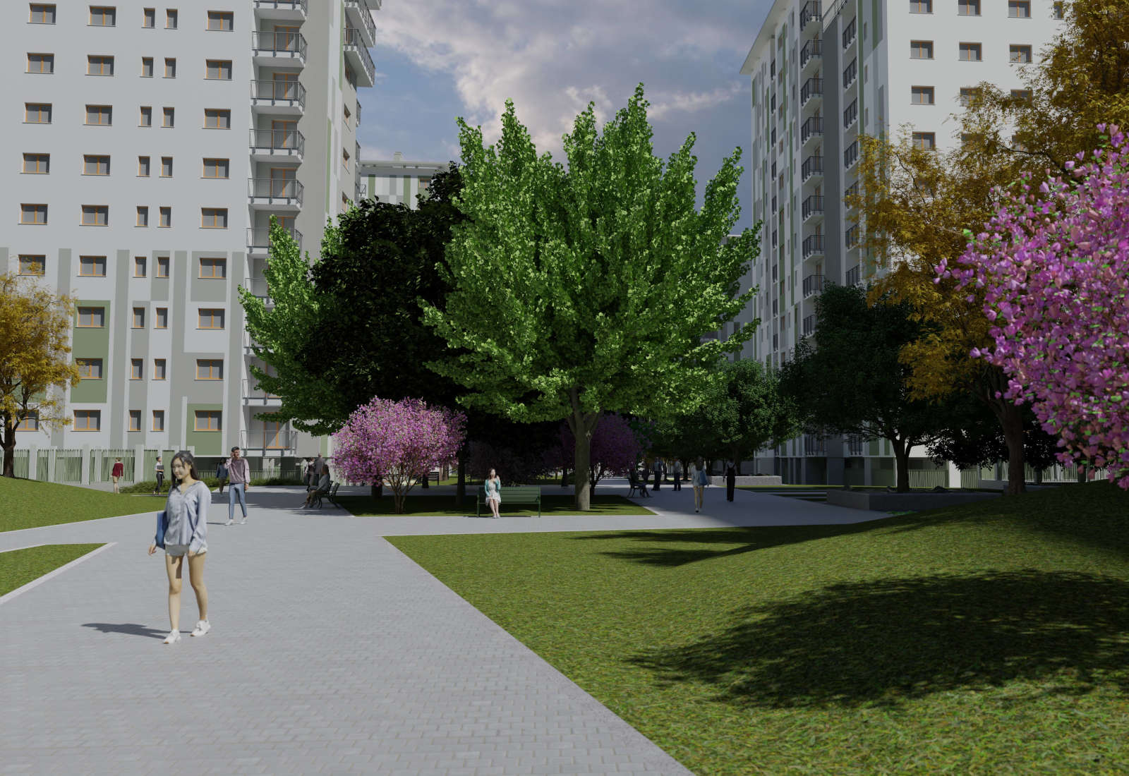 Square in the Adriano urban plan in Milan - View of the small square arriving from Tognazzi street