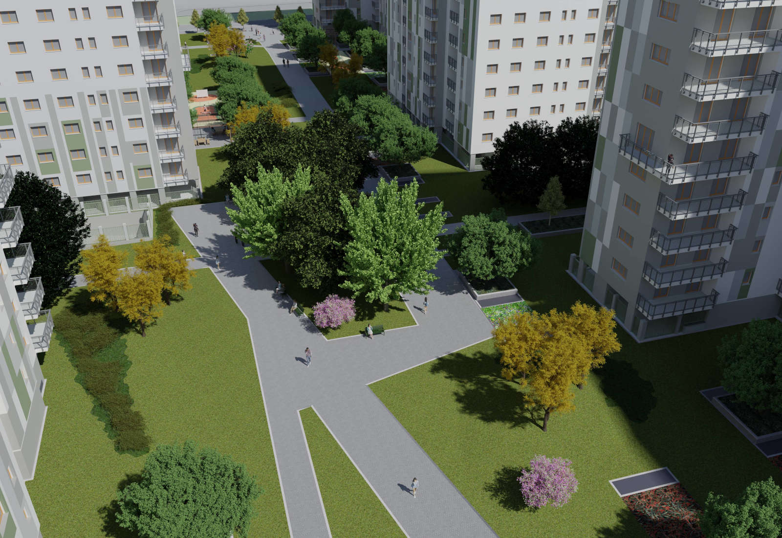 Square in the Adriano urban plan in Milan - Aerial view of the small square towards Adriano street