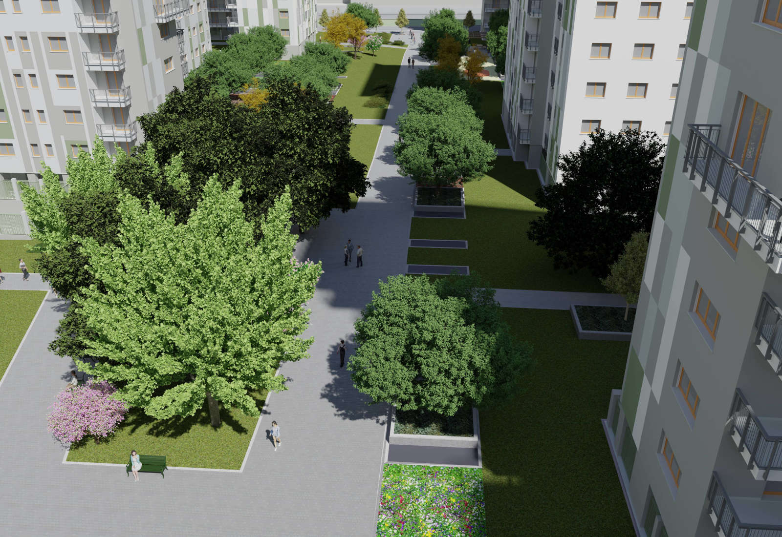 Square in the Adriano urban plan in Milan - View of the small square and the avenue towards Adriano street