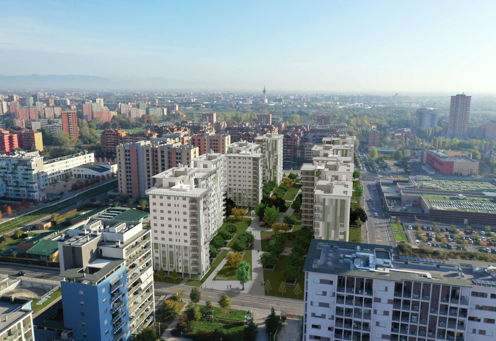 Square in the Adriano urban plan in Milan - Photoinsertion