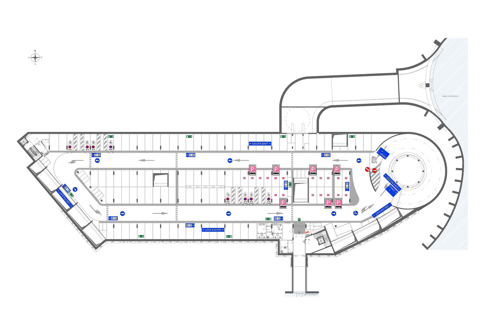 Parcheggio pubblico interrato P1 nell'area Fiera CityLife a Milano - Pianta piano tipo