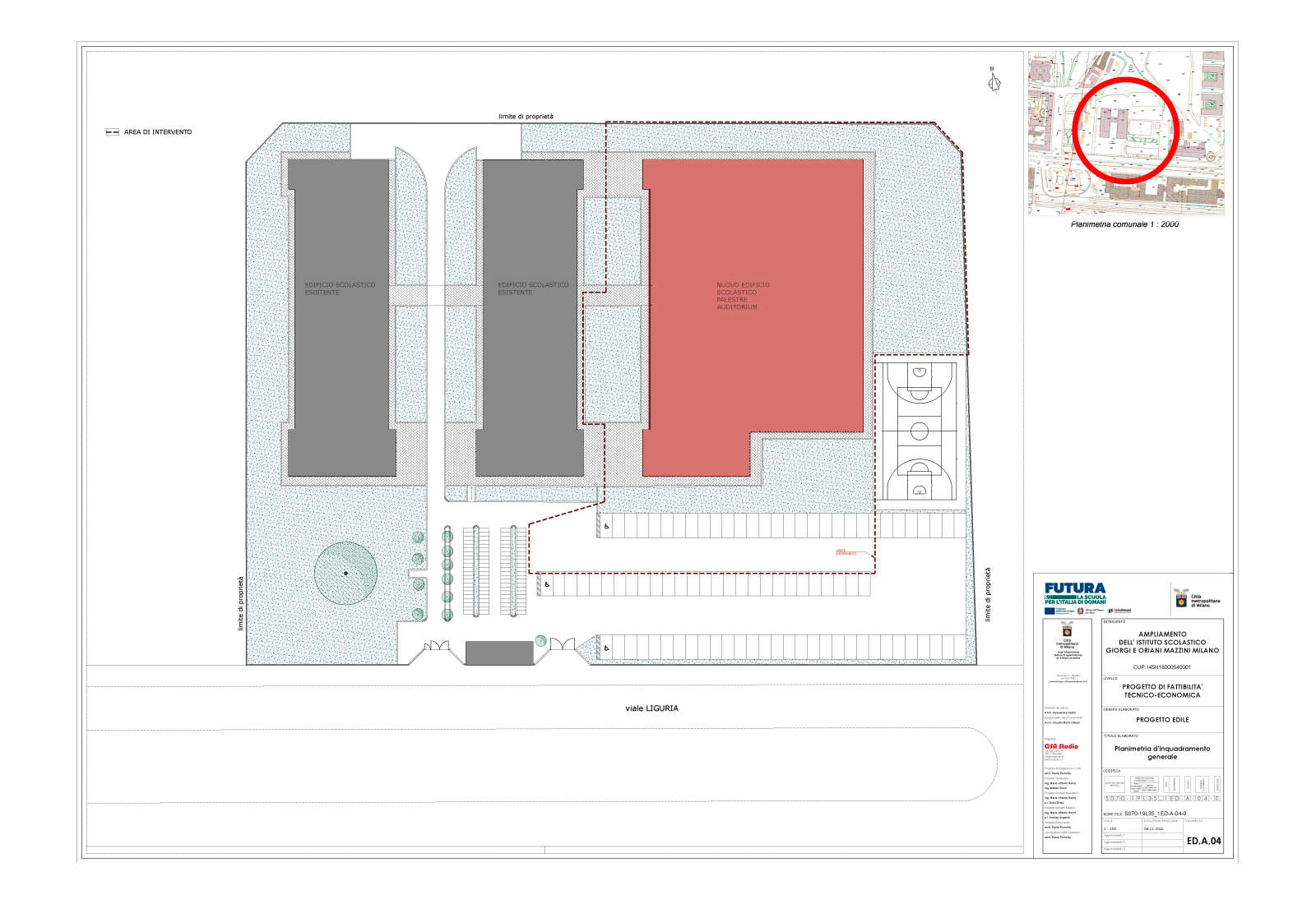 Enlargement of school complex Giorgi and Oriani Mazzini in Milan - Planimetry