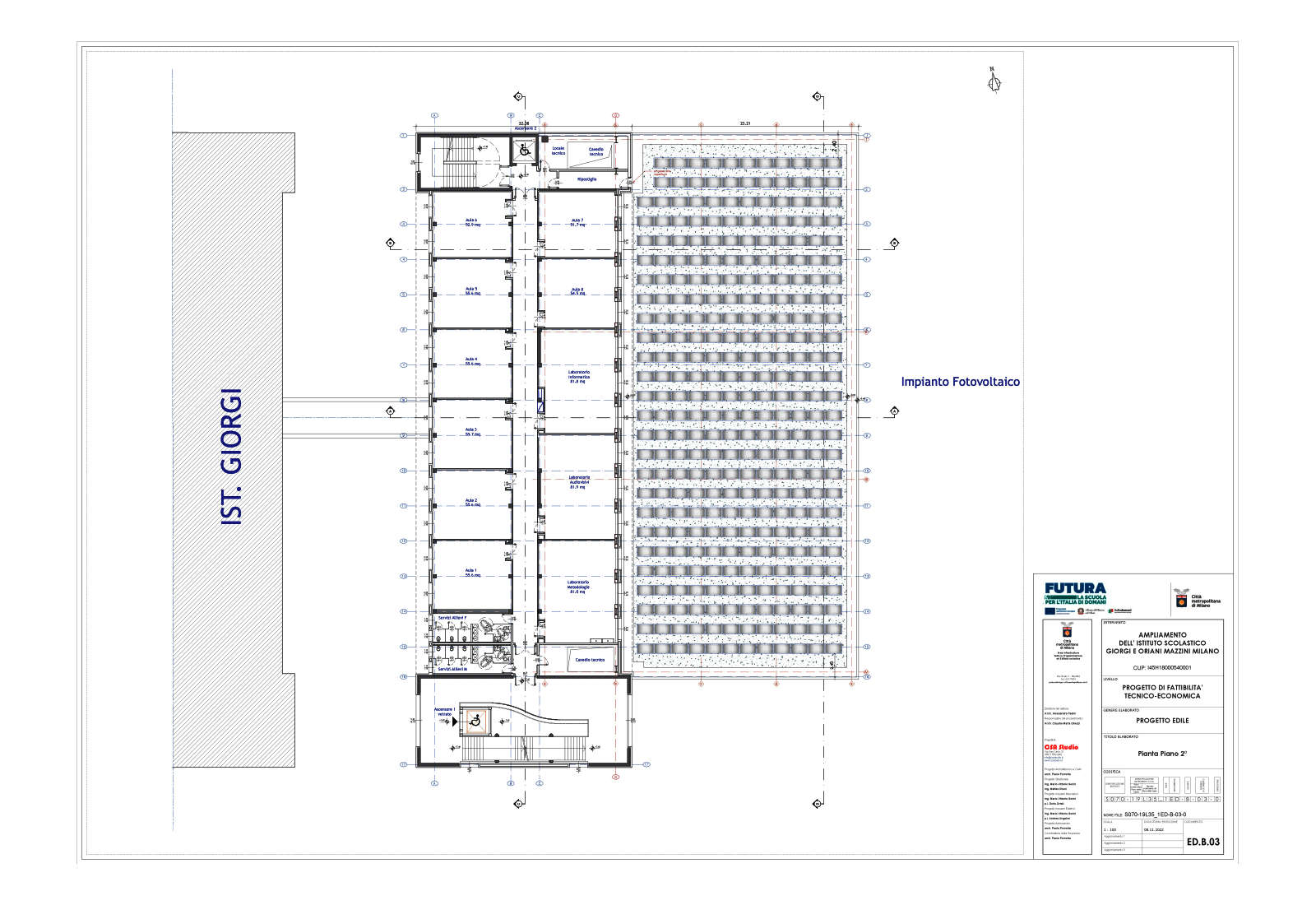 Enlargement of school complex Giorgi and Oriani Mazzini in Milan - 2nd floor plan